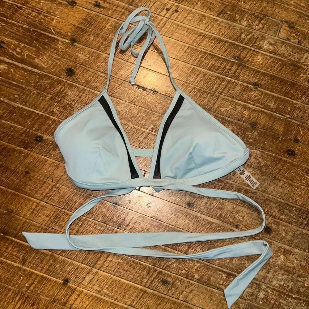 Victoria’s Secret L gray blue strappy wrap bikini top